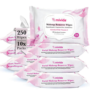 Toallitas desmaquillantes hipoalergenicas de mivida para piel sensible, retiro suave de maquillaje