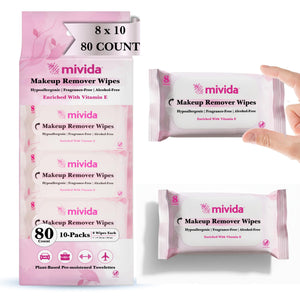 mivida toallitas desmaquillantes mini hipoalergenicas con vitamina E, ideal para viaje