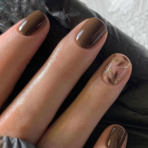 Uñas postizas Mivota marrón chocolate con brillo, juego de 24 piezas para uso diario.