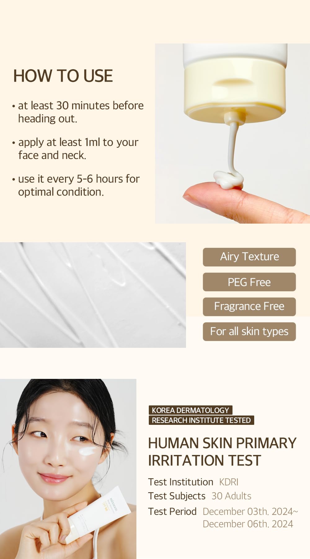 Mixsoon Bean Sunscreen, acabado no graso, sensación cómoda todo el día
