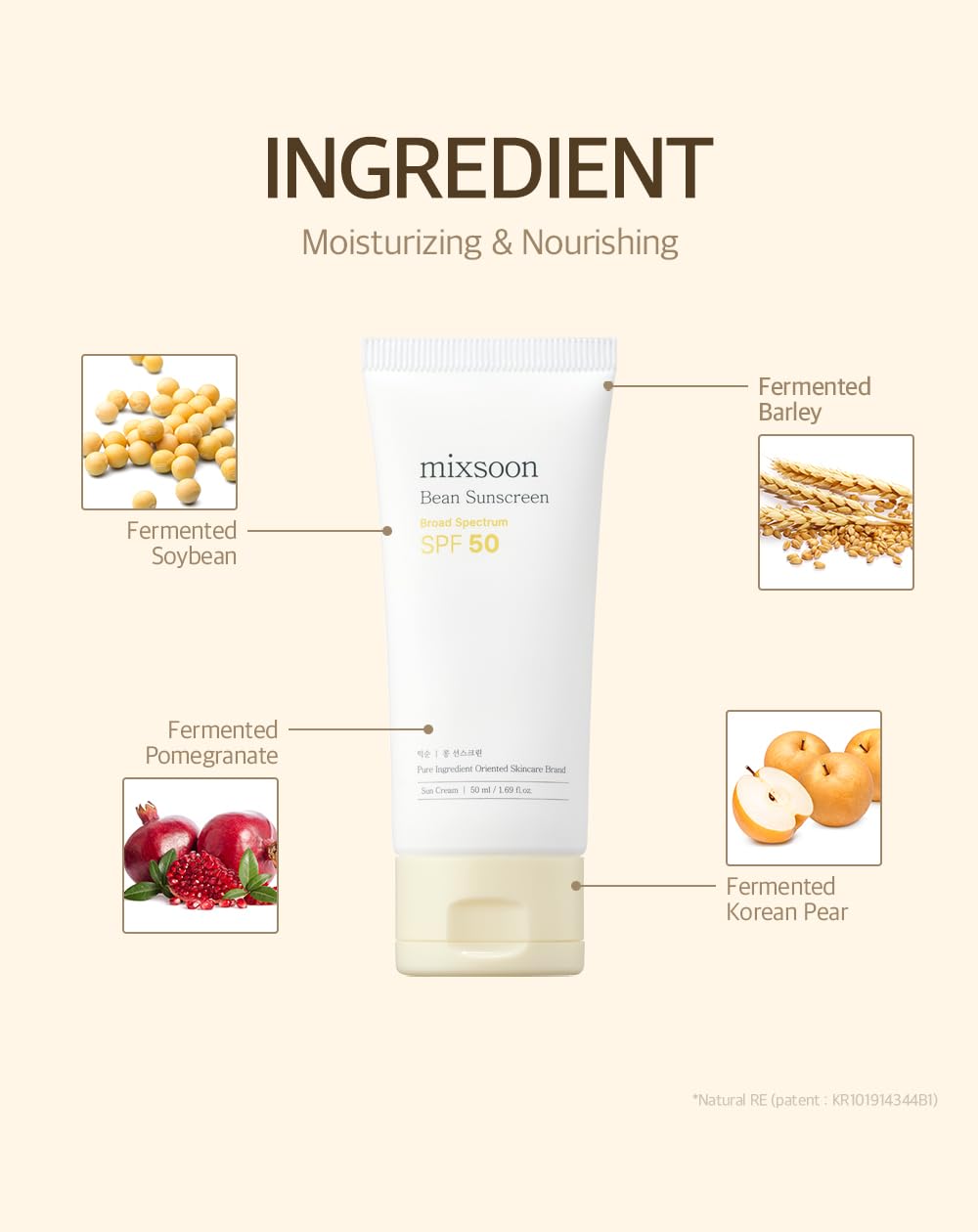 Mixsoon Bean Sunscreen, sin fragancia, suave para piel sensible