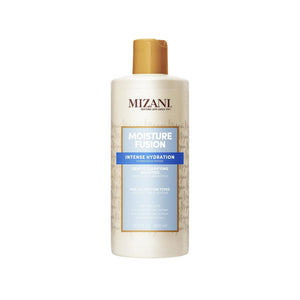 Mizani Moisture Fusion Champú Clarificante, botella demostrando limpieza suave para el cabello