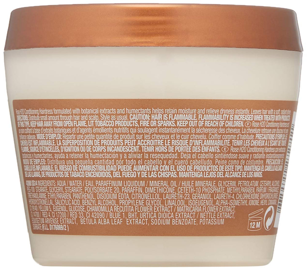 Mizani Rose H2O: ingredientes naturales romero y manzanilla para alivio suave del cuero cabelludo.
