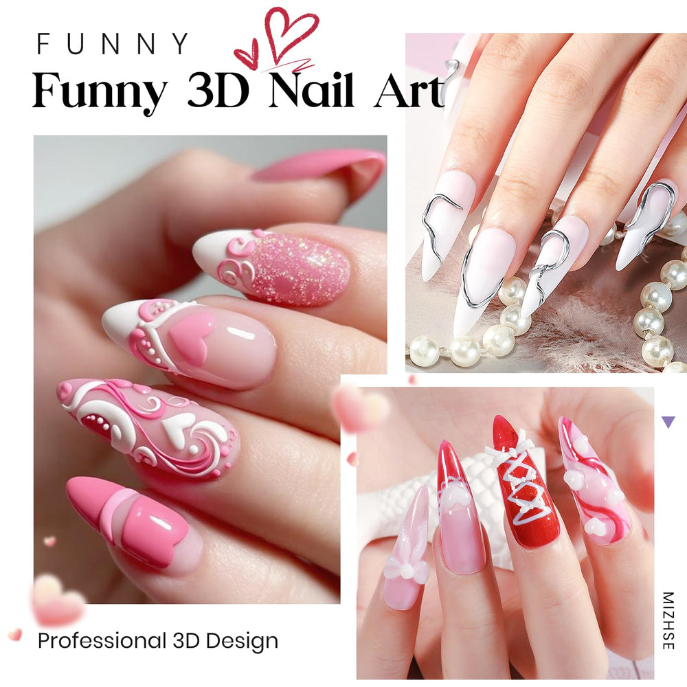 Arte tridimensional en uñas con gel MIZHSE para decoraciones.
