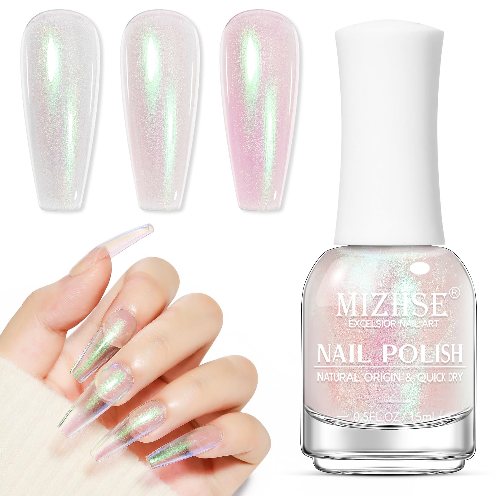 MIZHSE Aurora Pink: ambiente veraniego con brillo sutil en uñas.