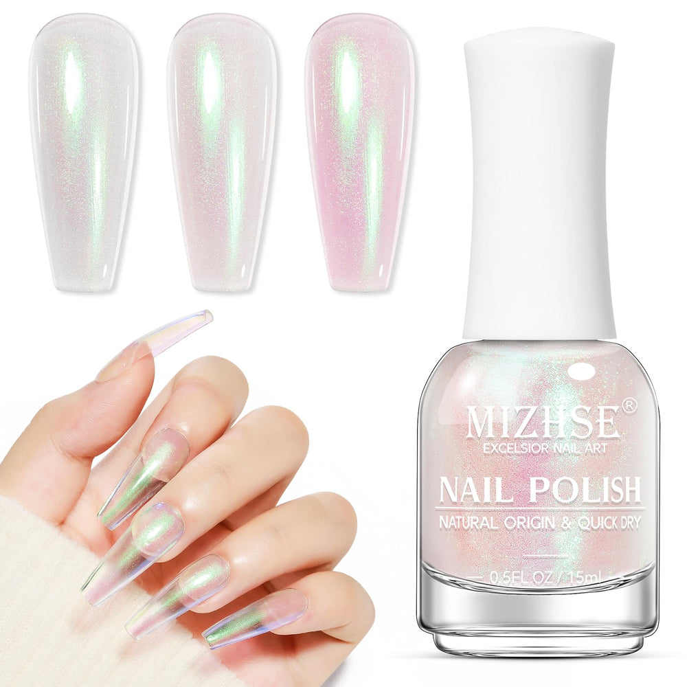 MIZHSE Aurora Pink: ambiente veraniego con brillo sutil en uñas.