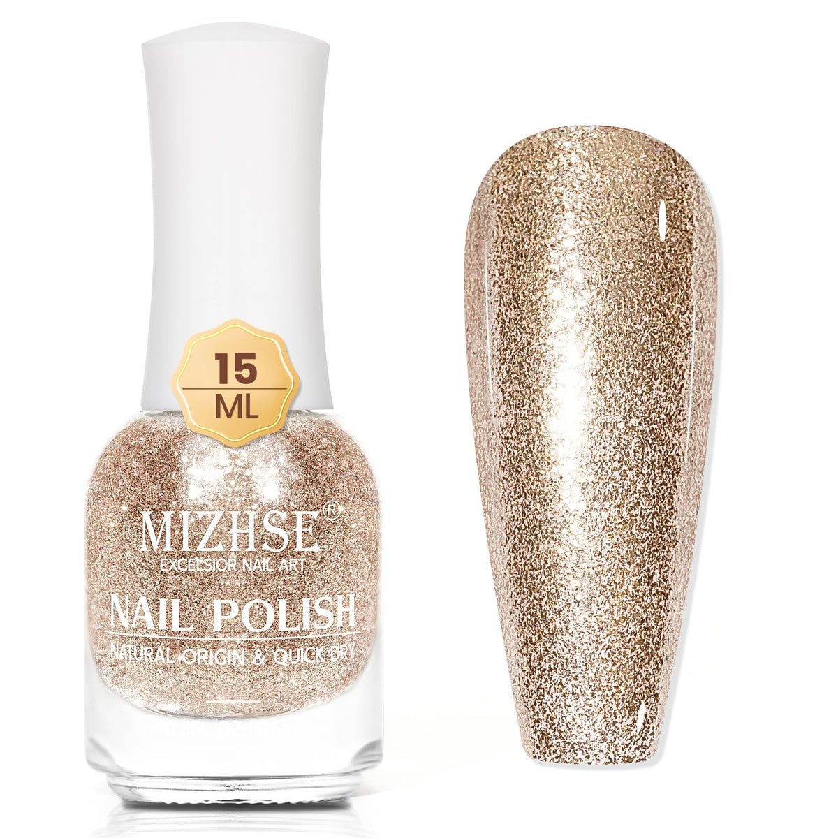MIZHSE laca glitter oro metálico secado rápido para uñas con acabado brillante