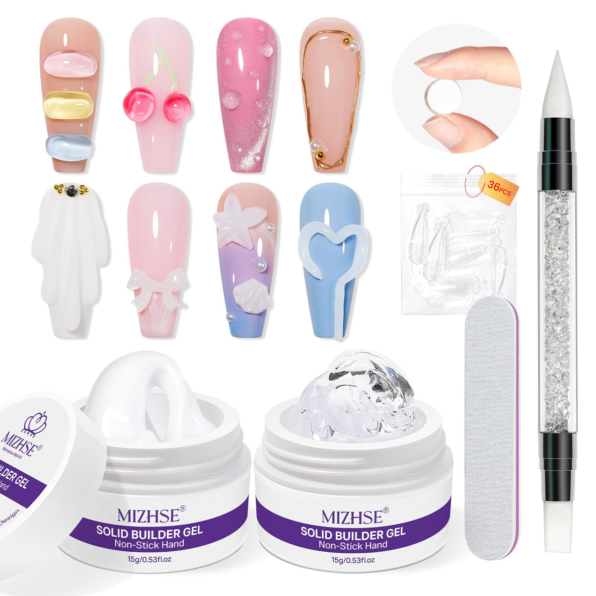 MIZHSE gel-builder 2x15g, kit completo para uñas duraderas en casa.