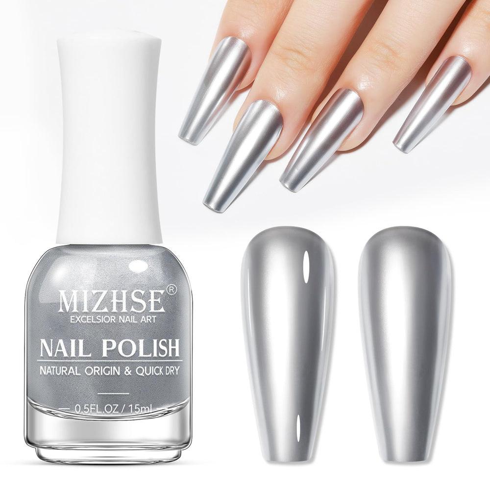 Esmalte MIZHSE plateado espejo en botella de 15 ml para look diario elegante