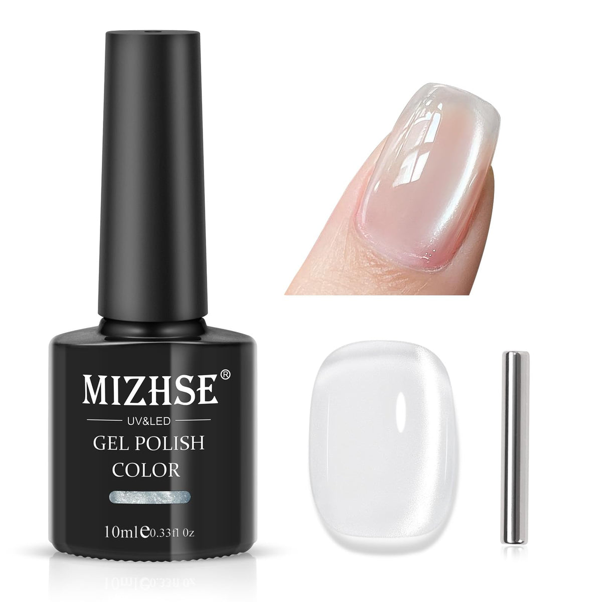 Esmalte gel MIZHSE ojo-gato transparente con efecto ojo de gato para uñas brillantes.