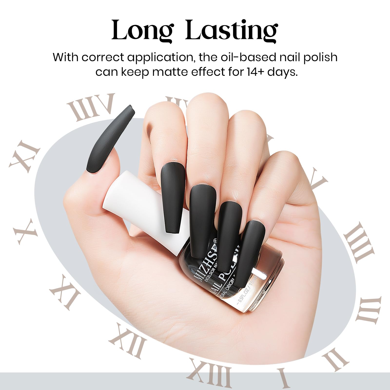 Uso diario con esmalte negro mate MIZHSE para un look moderno