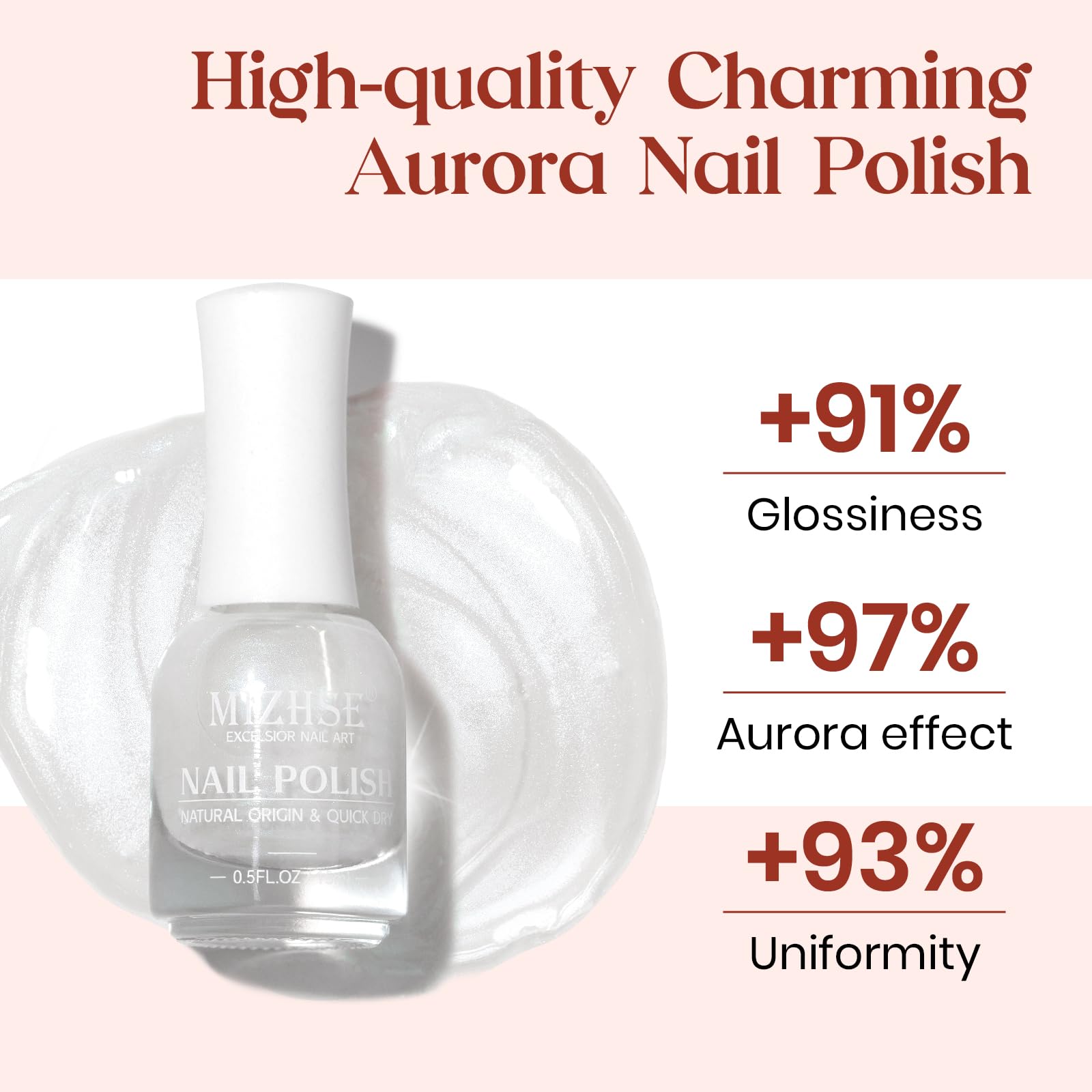 MIZHSE Esmalte Perla Sirena, base y capa superior recomendadas para mayor duración.