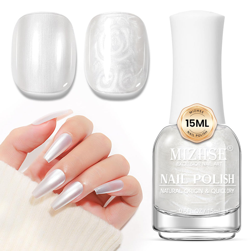 MIZHSE Esmalte Perla Sirena con Aurora Blanco Lechoso para un look suave.