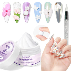 Gel 3D blanco de MIZHSE para esculpir uñas y crear flores.