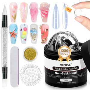 MIZHSE gel constructor 100 g para extensión de uñas con textura sólida.