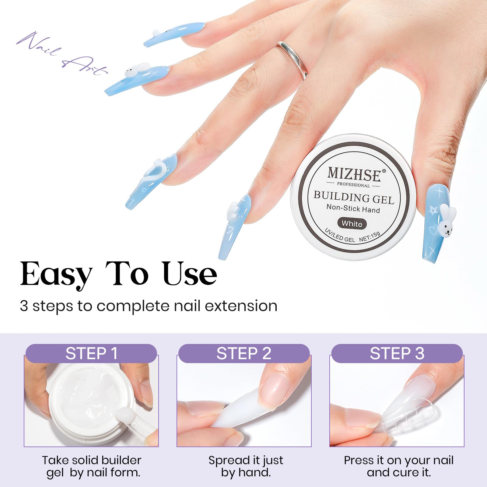 Resina natural de MIZHSE para una fórmula más saludable en uñas.