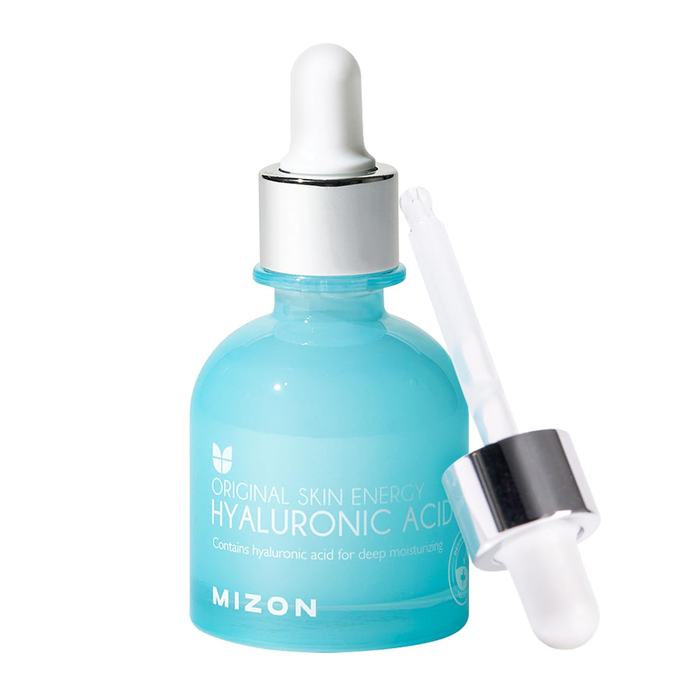 MIZON Serum ácido hialurónico 100 en botella, hidratación profunda para piel suave.