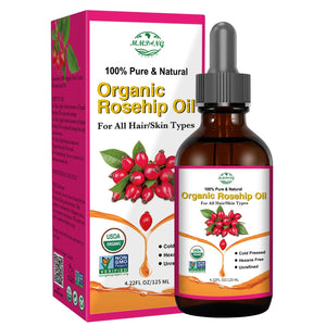 MMPANG Aceite rosa mosqueta en botella de vidrio marrón para conservar nutrientes.