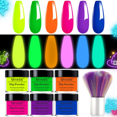 Polvo dip de Mnk66 con brillo nocturno para uñas, 6 colores.