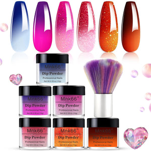 Mnk66 polvo dip seis colores cambia tono para uñas vibrantes y duraderas.