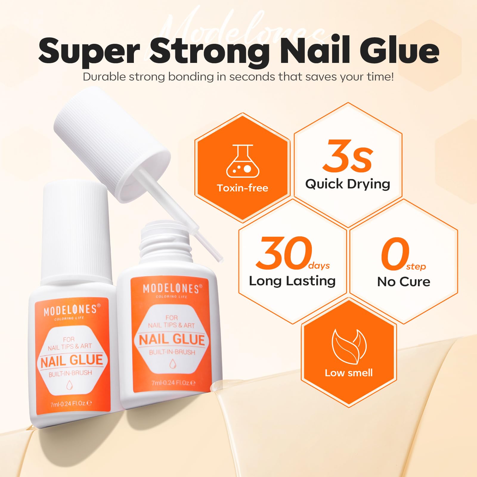 Modelones: aplicador cepillo preciso para pegar uñas de gel con control.