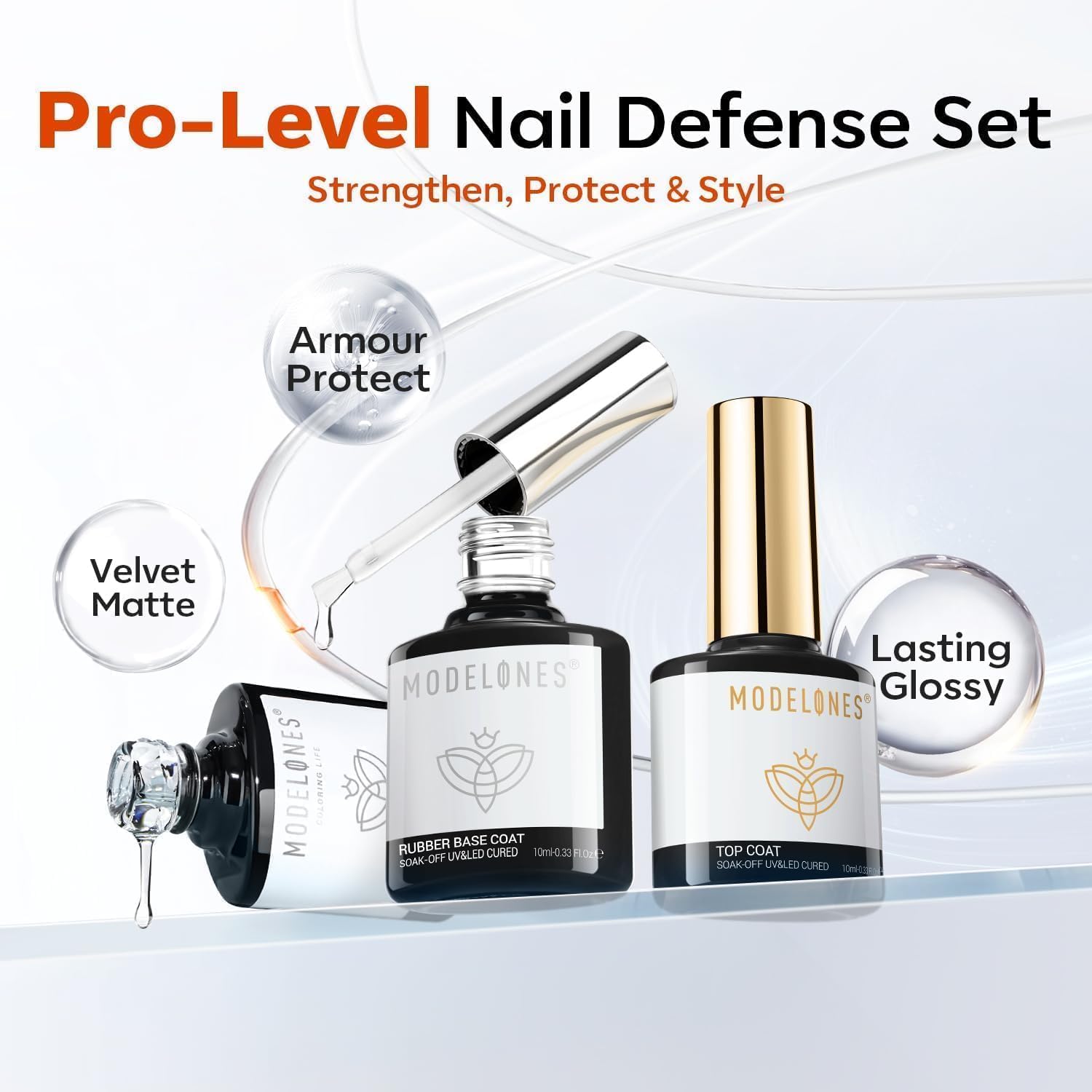 Modelones base gel caucho 10 ml adhesion estable para uñas.