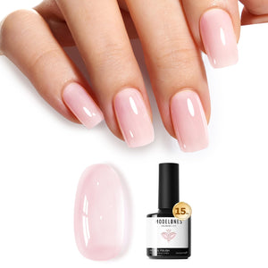 modelones bote gel rosado nude de 15 ml para uñas con acabado brillante.