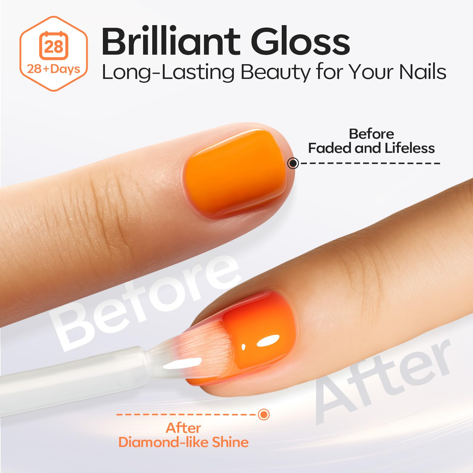 El brillo diamante de modelones intensifica el acabado y protege la manicura.