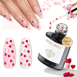 Modelones capa brillo con corazones rojos y rosas, acabado deslumbrante.