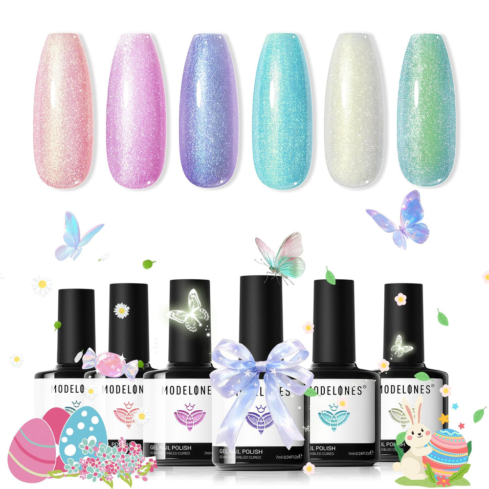 Modelones: conjunto de 6 esmaltes gel pastel para un acabado suave y duradero.