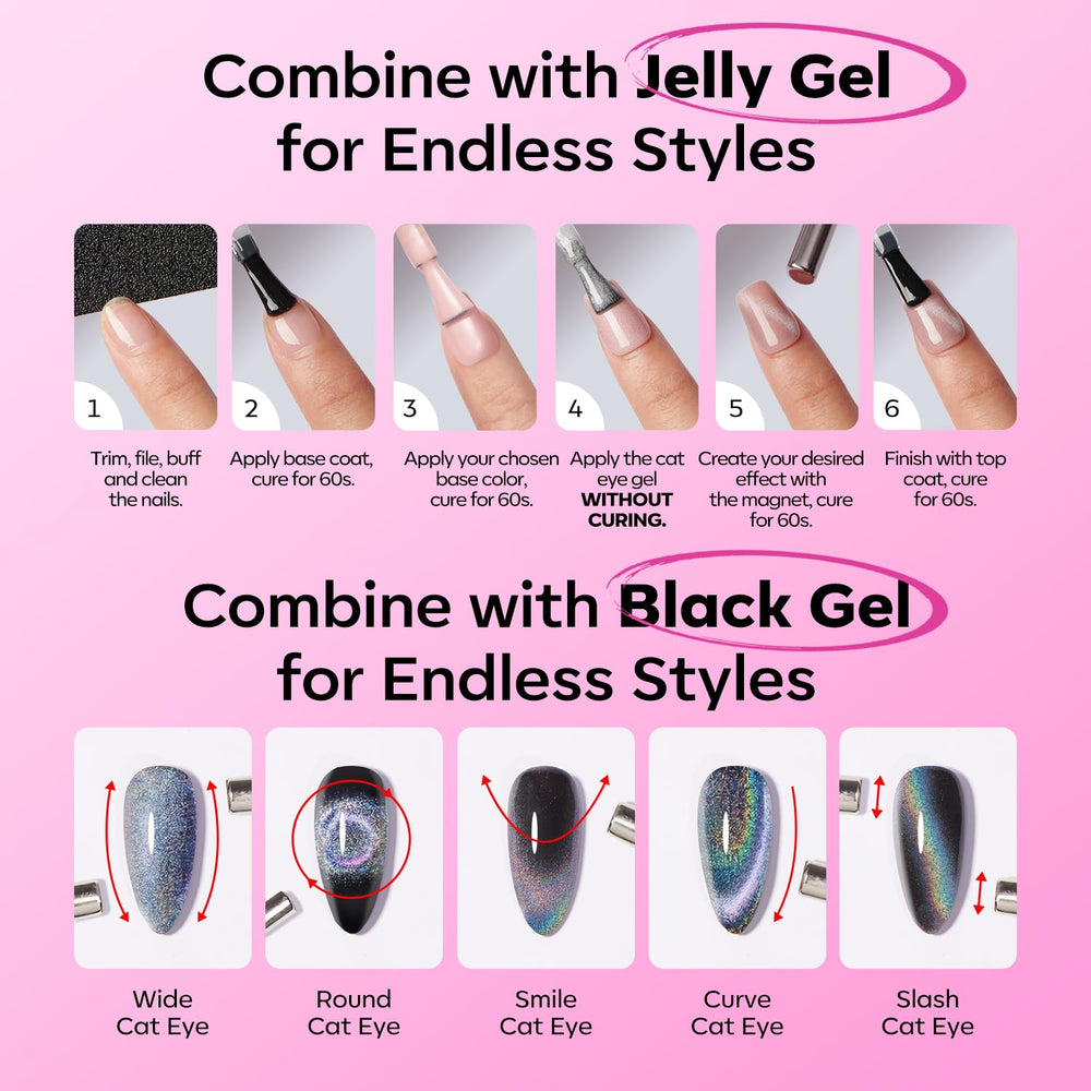 Modelones ojo-de-gato brillo glamoroso para uñas modernas.