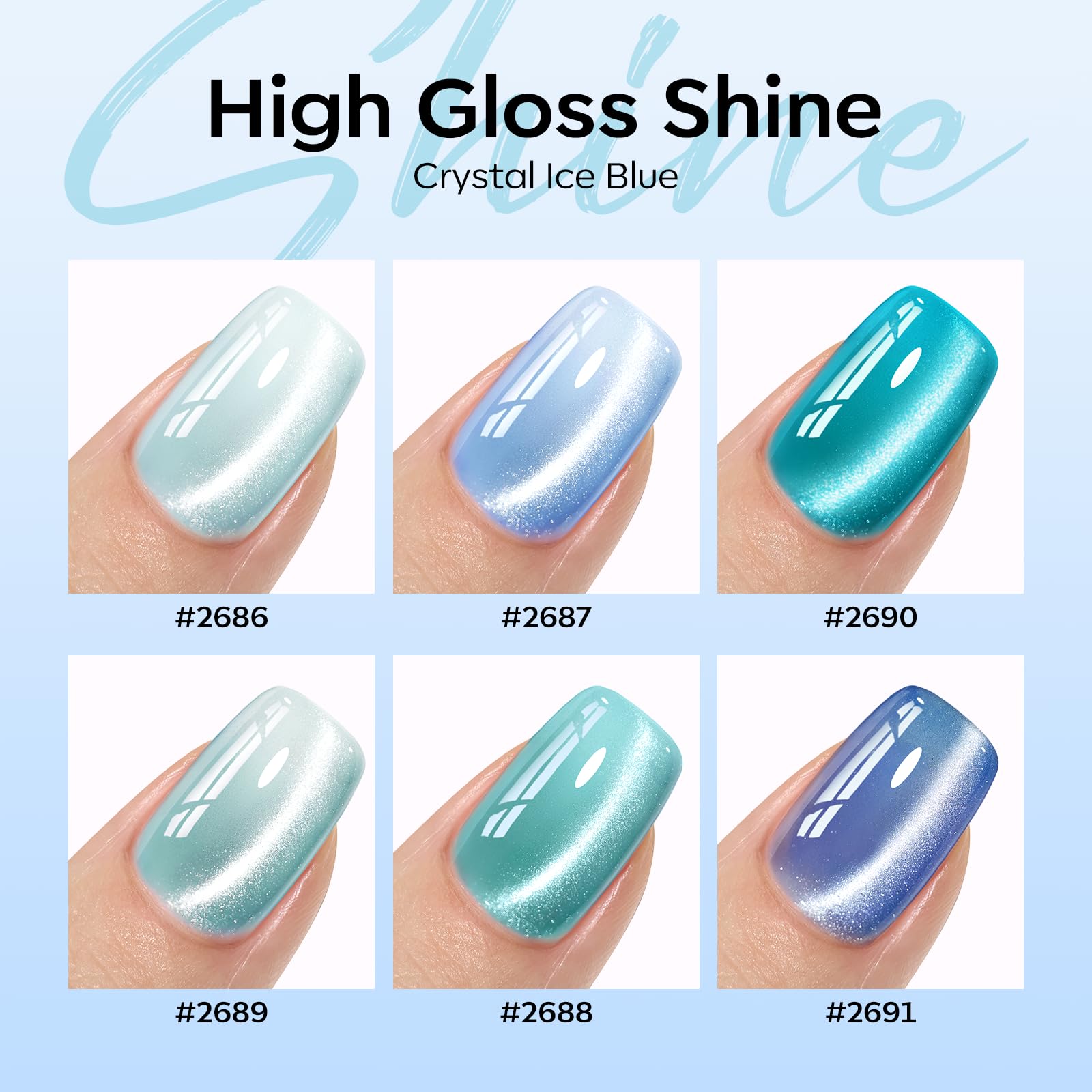 Modelones esmalte gel ojo-gato verde-agua para uñas elegantes.