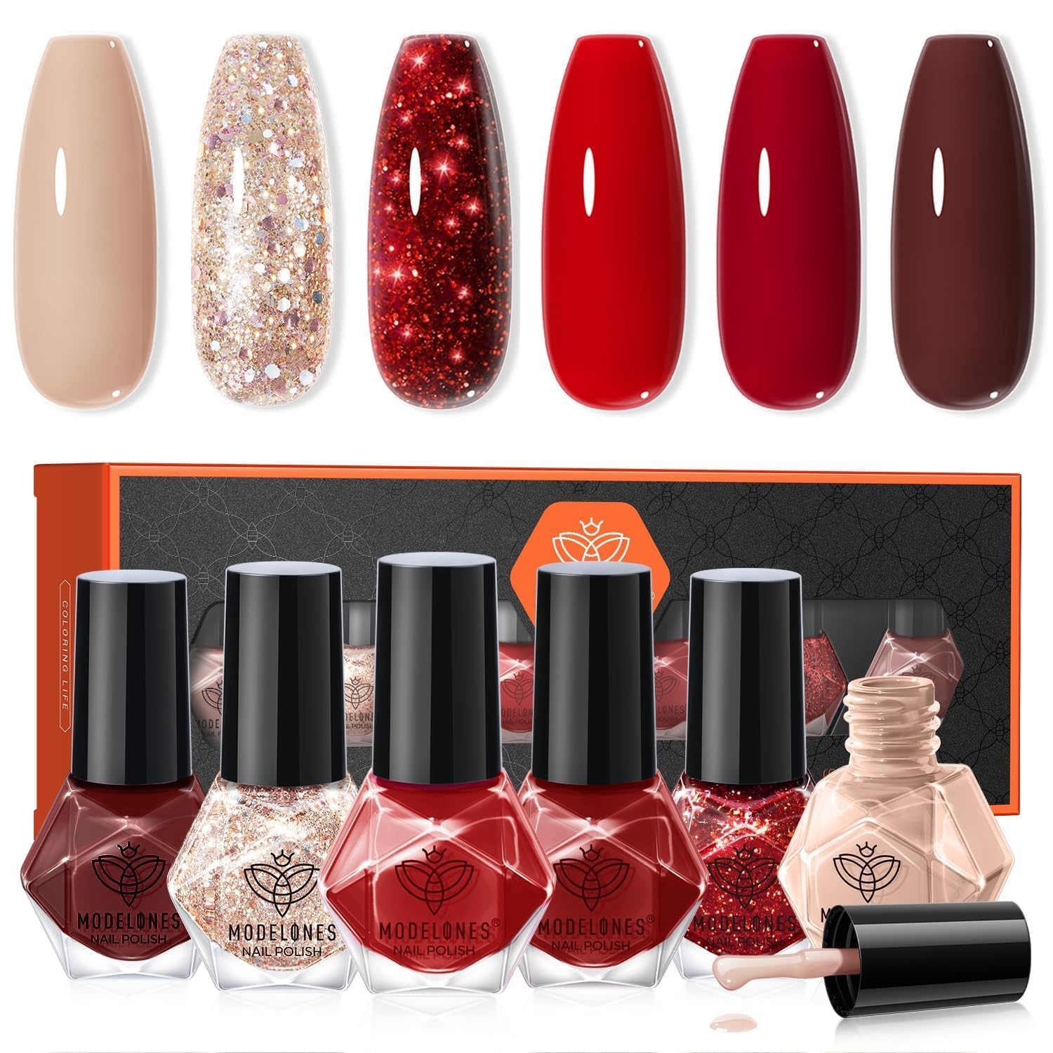 Modelones esmalte rojo set-6-colores, ideal para combinar con looks versátiles.