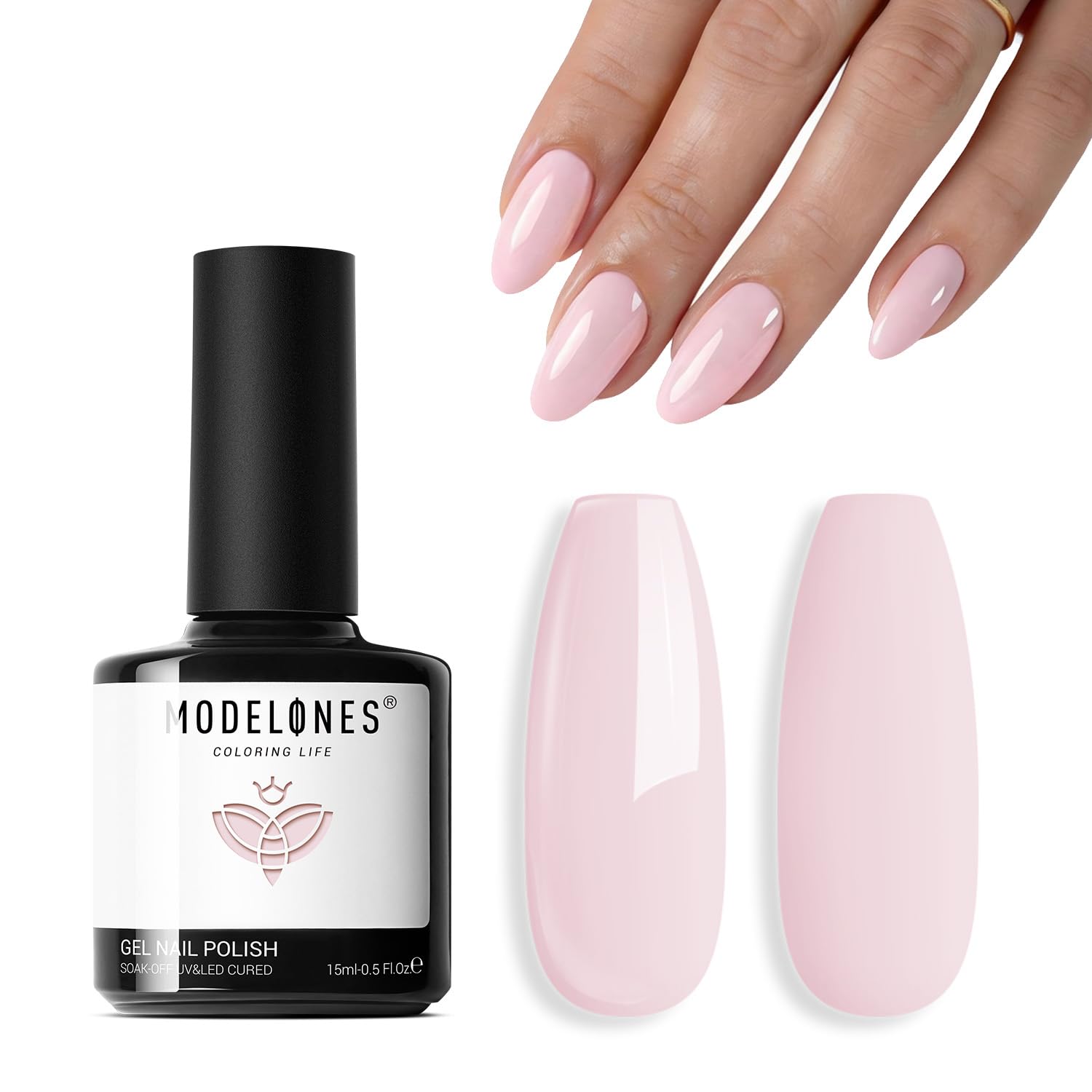 Modelones esmalte rosa bebé frasco, tono suave y duradero para uñas.