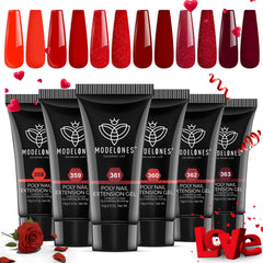 Modelones gel poligel rojo en botellas, ideal para iniciar manicura en casa.