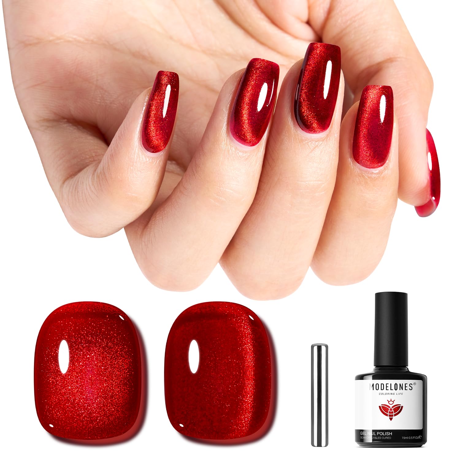 Modelones gel cat-eye rojo rubi con iman para efectos magneticos.