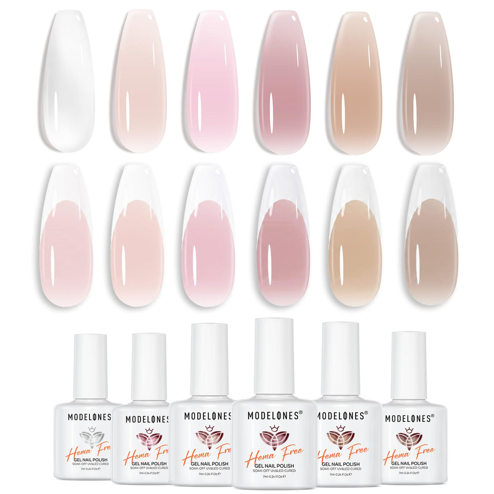 Modelones Jelly Gel Set de uñas con 6 colores translúcidos para looks modernos.