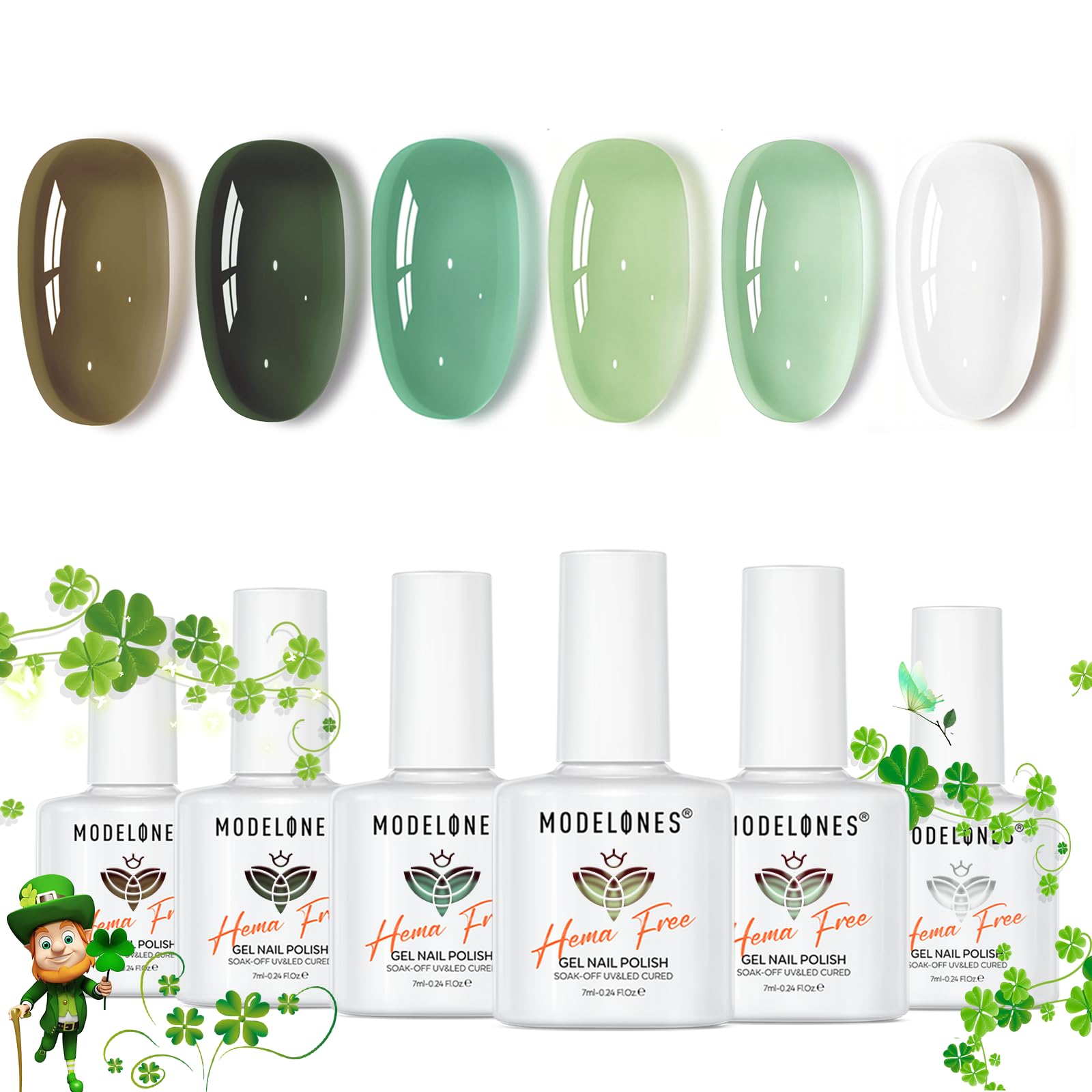 Modelones Jelly Green Gel Set con colores transparentes para uñas limpias y elegantes.