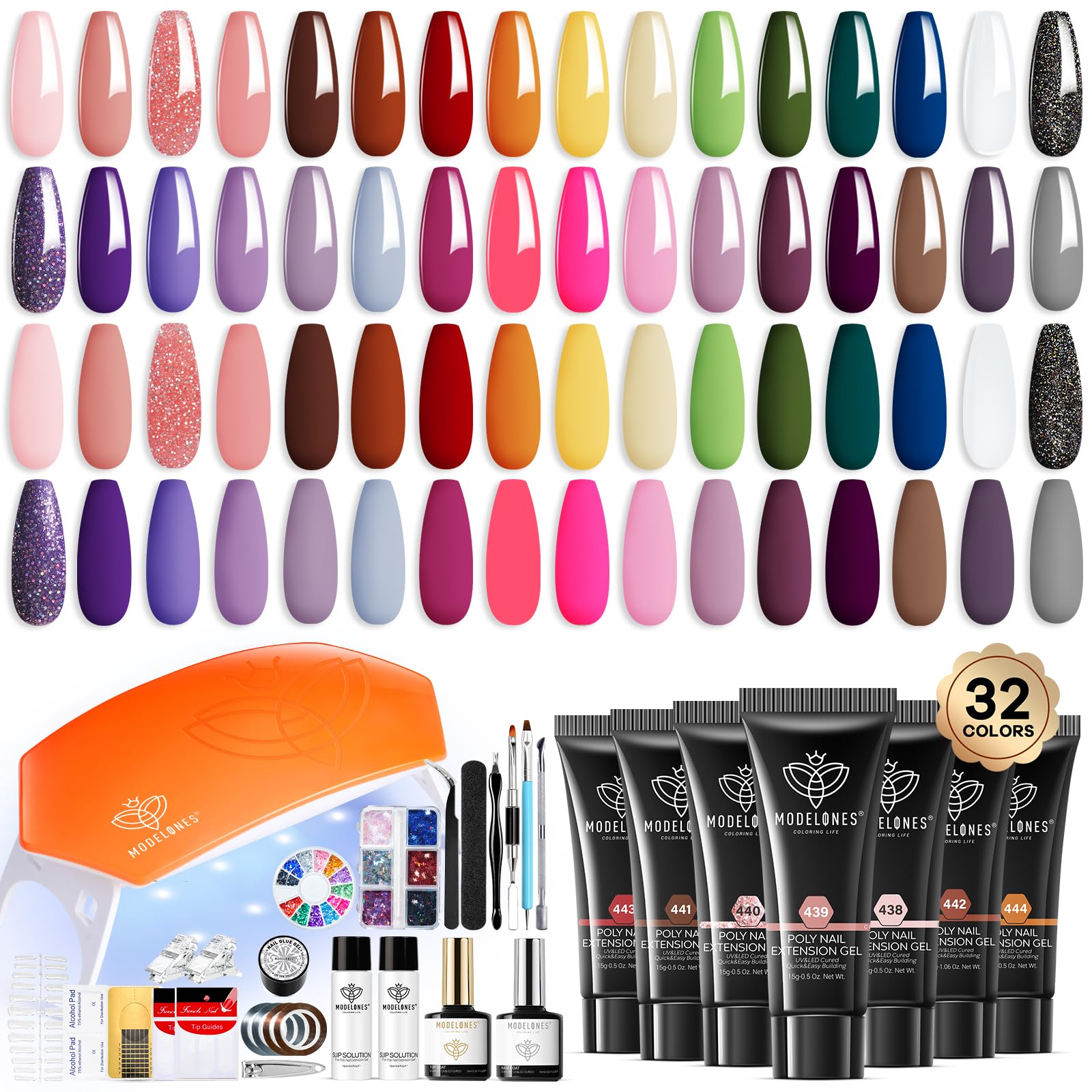 Modelones kit poligel 133 piezas con colores versátiles para uñas.