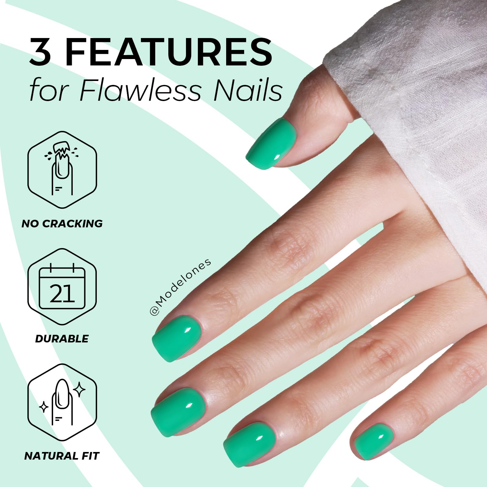 Modelones pegamento uñas verde, fijación duradera para un acabado fiable.