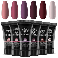 Modelones poligel colores purpura-rojo: muestra la paleta para crear uñas audaces