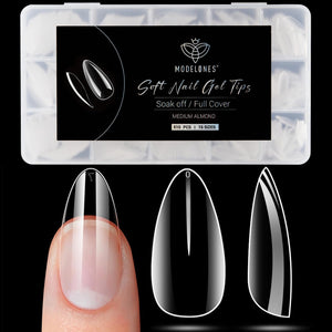 modelones puntas de uñas en almendra transparentes, extensión rápida para manicura en casa