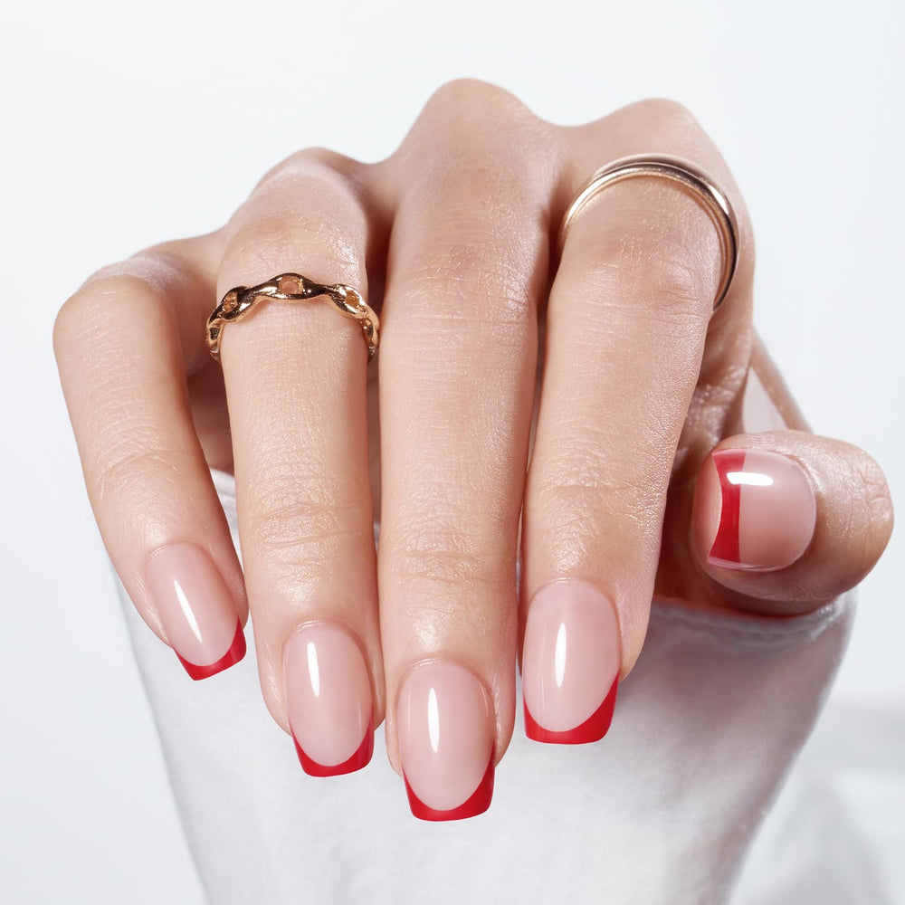 Modelones uñas falsas francesas rojas cortas para look diario duradero