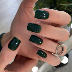 Modelones uñas falsas verde oscuro corto cuadradas para uso diario