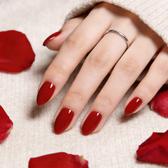 Modelones uñas pegables en forma almendra roja para manicure rápido y profesional