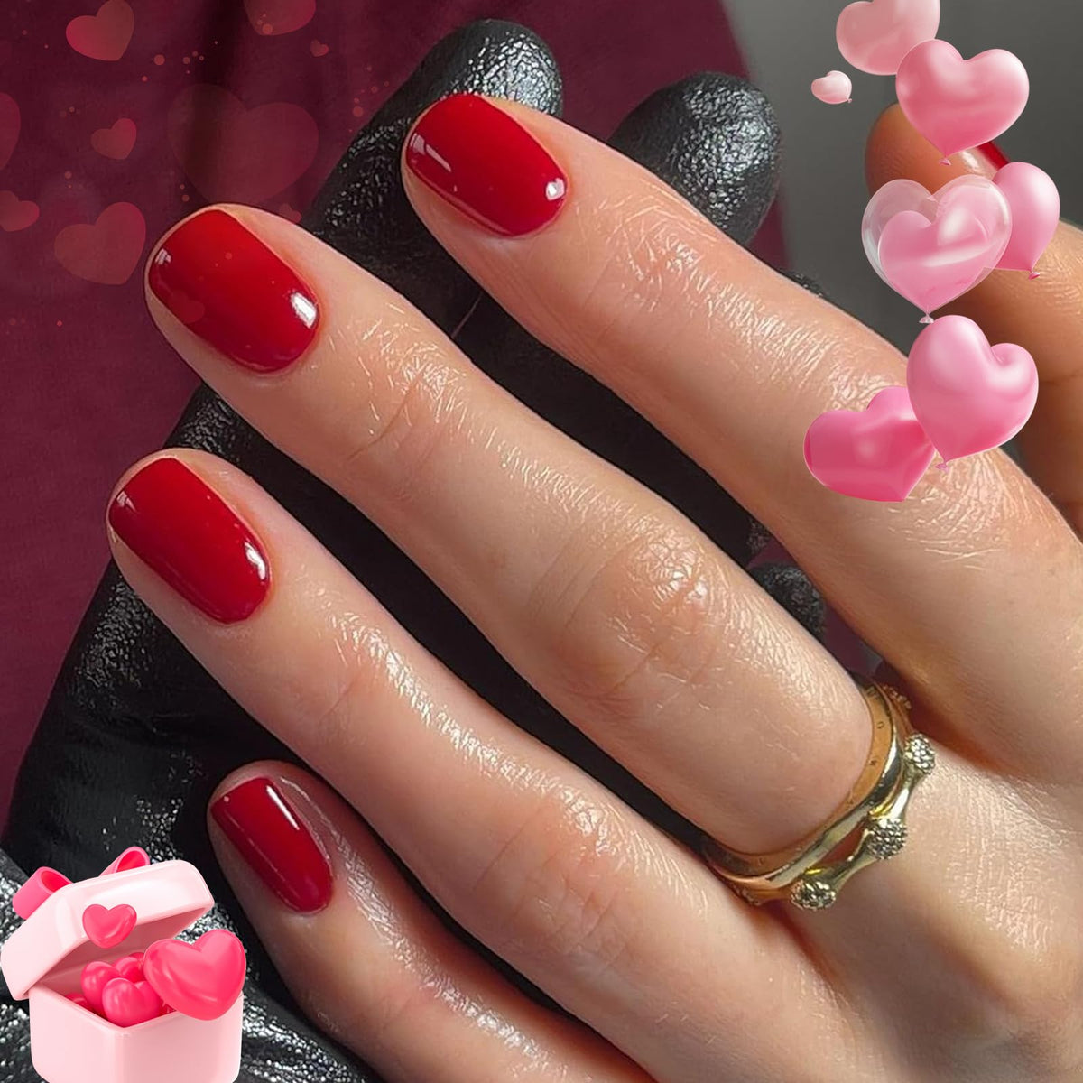 Modelones uña presión extra corta roja squoval para un look cómodo y versátil