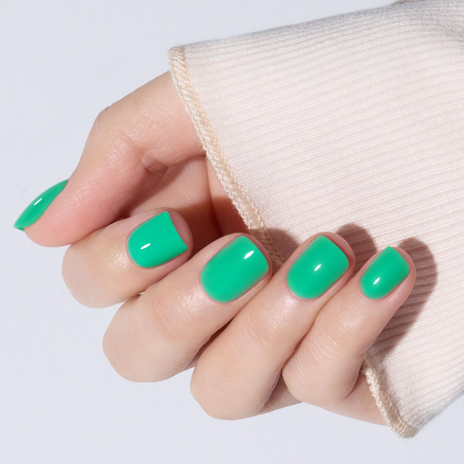 Modelones uñas verde cuadrado redondeado corta, ajuste perfecto para varios dedos.