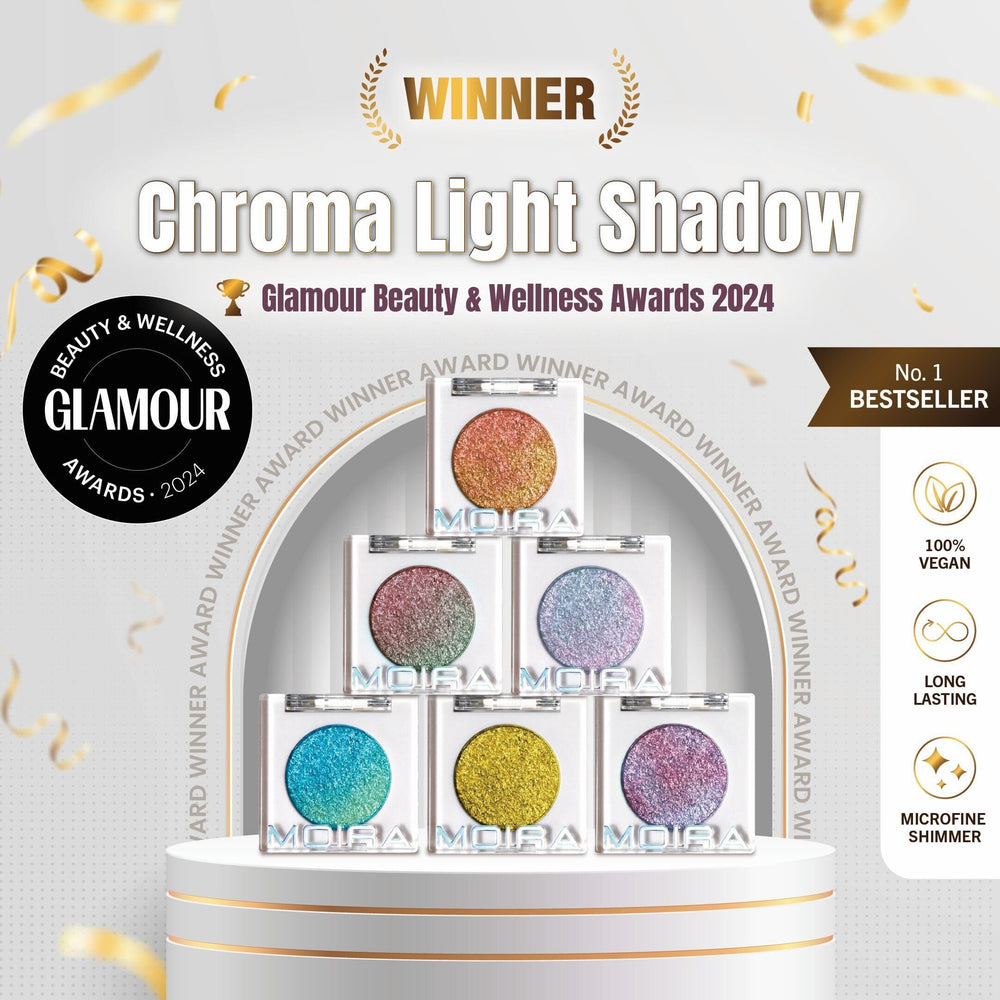 Moira Chroma Light Shadow 001 acabado etéreo con brillo sutil.