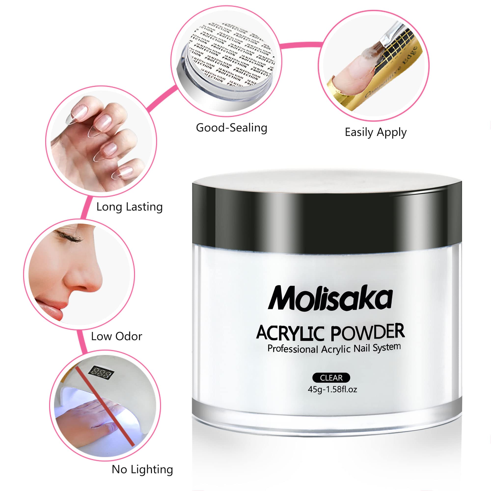 Molisaka polvo acrílico aplicación fácil para uñas naturales o artificiales.