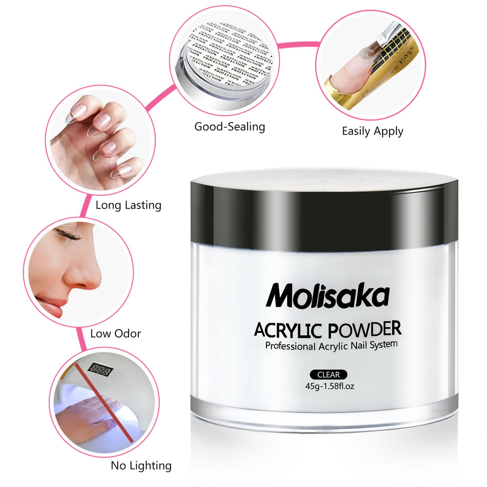 Molisaka polvo acrílico aplicación fácil para uñas naturales o artificiales.